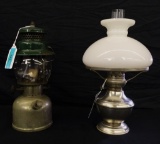 PEWTER OIL LAMP & COLEMAN LAMP