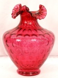FENTON CRANBERRY DOUBLE CRIMPED COINSPOT VASE