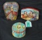LOT OF 3 VINTAGE TINS-VERY UNUSUAL HUMPTY DUMPTY,CINDERELLA  AND NATIVE AMERICANS SNOKING THE PEACE