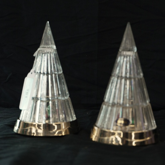 TWO LED CRYSTAL CHRISTMAS TREES PLASTIC BASE RED WHITE GREEN COLORS