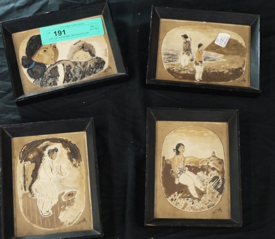 LOT OF 4 ESKIMO WATERCOLOR PAINTINGS