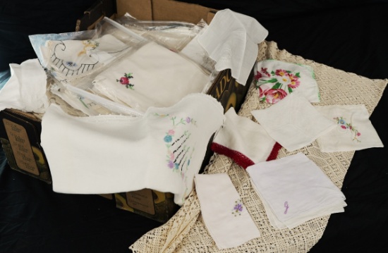 BOX LOT OF VINTAGE TEXTILES NEEDLEPOINT