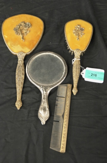 VINTAGE 4 PCS. DRESSER SET SILVER/GOLD IN COLOR