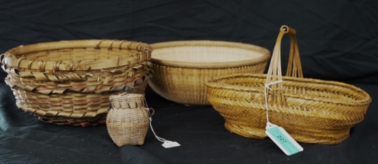 SIX WOODEN SPLIT OAK BASKETS