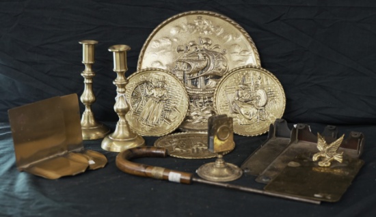 LOT OF VINTAGE BRASS PLATES ETC