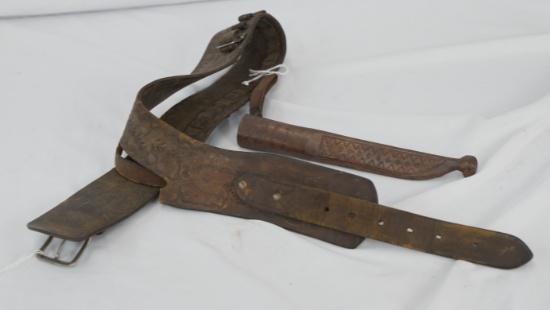 LEATHER GUN BELT AND KNIFE SHEATHS