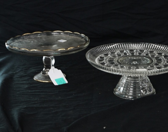 TWO CLEAR GLASS CAKE PLATES