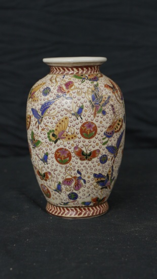 SATSUMA VASE BUTTERFLY DECORATED