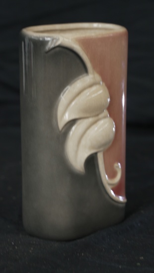 GRAY AND ROSE POTTERY VASE OBLONG SHAPE