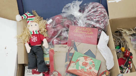BOX LOT OF VINTAGE CHRISTMAS DECORATIONS