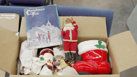 BOX LOT OF VINTAGE CHRISTMAS DECORATIONS