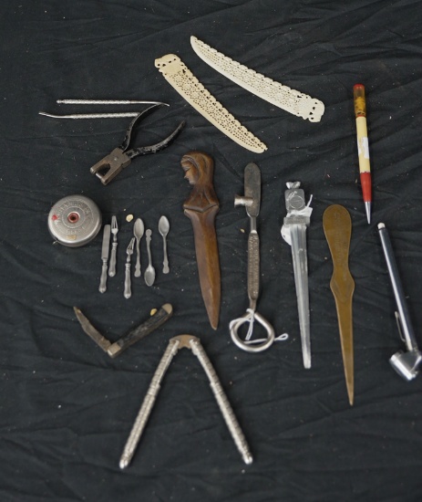 NICE LOT OF ADVERTISING LETTER OPENERS,ETC LOT INCLUDES ADVERTISING LETTER OPENERS,TAPE MEASURE,,NUT