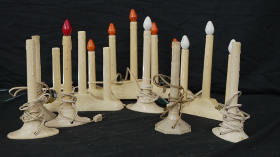 LOT OF 9 VINTAGE LIGHTED CANDLE HOLDERS