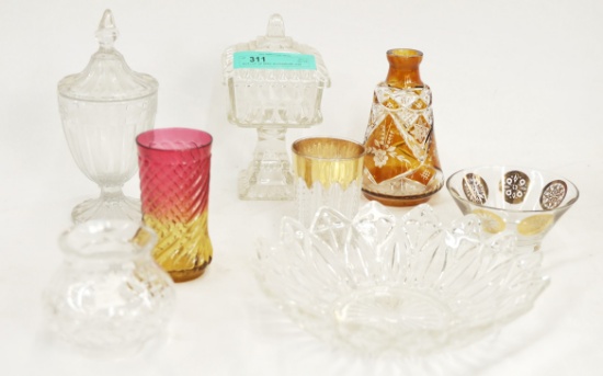 BOX LOT OF MISC GLASSWARE AND DIECASTS