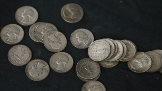 25 ALL SILVER QUARTERS 1964 & BEFORE