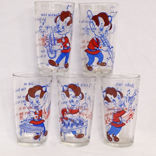 FIVE SPARKIE MUSICAL GLASSES 1950'S INSPIRED BY A RADIO SHOW