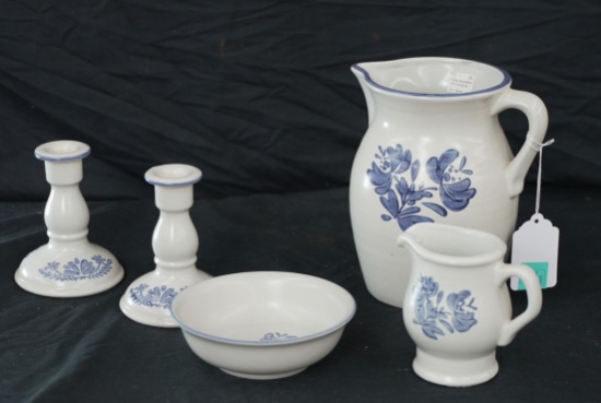 5 PC PFALTZGRAFF PITCHER,CANDLE HOLDERS,BOWL YORKTOWN