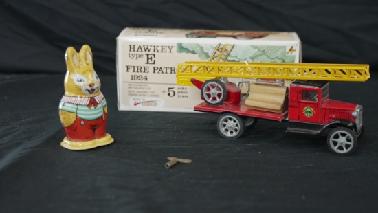 HAWKEY 1924 FEUERWEHR TRUCK & WIND UP RABBIT KEY IS WITH TRUCK BUT FITS BOTH ITEMS