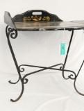 TOLE PAINTED BUTLERS TRAY W/CAST IRON LEGS