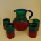 ART GLASS PITCHER & TUMBLERS