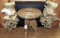 DECORATIVE ROUND TABLE AND 2 MUSIC WALL HANGINGS