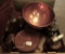 GROUP OF COPPER,BRASS TEAPOTS,BOWLS ETC