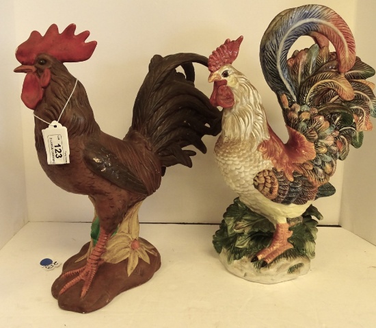 2 LARGE CERAMIC ROOSTERS