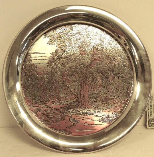 REED & BARTON THE VILLAGE BLACKSMITH 12" TRAY