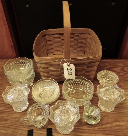 LONGABERGER BASKET AND 12PCS CLR GLASS