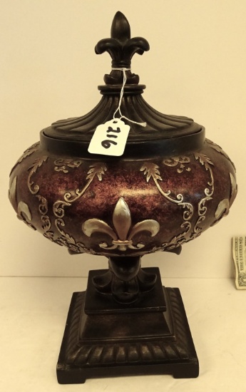 CONTEMPORARY CERAMIC VASE WITH LID 14" TALL