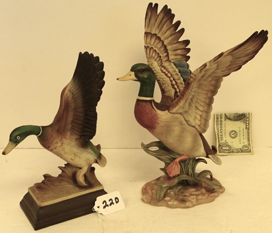 2 PORCELAIN MALLARD DUCK FIGURINES 9"-11"