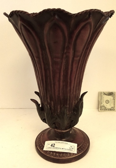 LARGE ORNAMENTAL METAL FLOWER VASE