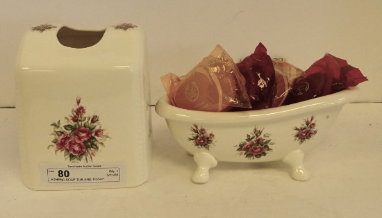 ATHENA SOAP TUB AND TISSUE HOLDER ROSE DECORATED