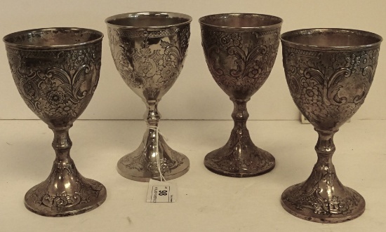 4 SILVER OVER COPPER GOBLETS
