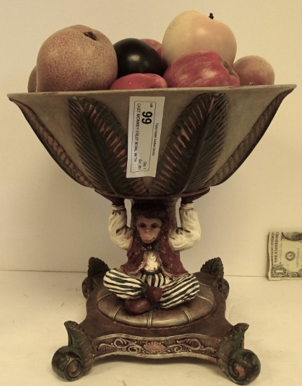 CAST MONKEY FRUIT BOWL WITH WOODEN FRUIT