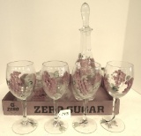 WINE DECANTER 4 GLASSES & CHEESE DISH 15