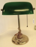 GREEN GLASS SHADE BRASS STUDENTS LAMP 13