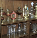8 MISC GLASS OIL LAMPS-SOME VINTAGE