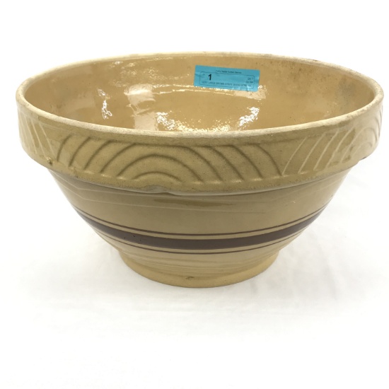 VERY LARGE BROWN STRIPE MIXING BOWL 14' DIA. 7.75"