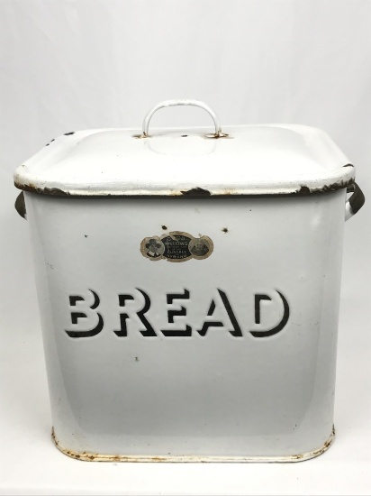 VINTAGE PORCELAIN BREAD STORAGE BIN GOOD FELLOWS