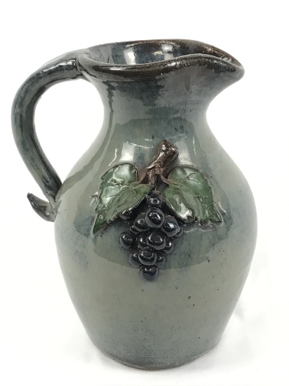 HAND MADE POTTERY PITCHER WITH APPLIED FLOWERS GA