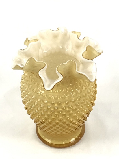 FENTON HOBNAIL VASE 6" AMBER CASED GLASS