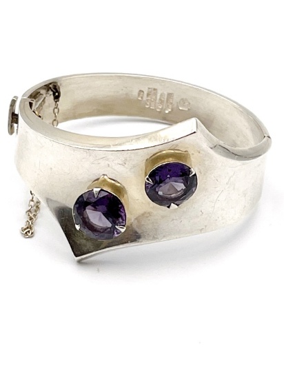 BEAUTIFUL STERLING & AMETHYST BRACELET 70 GRAMS