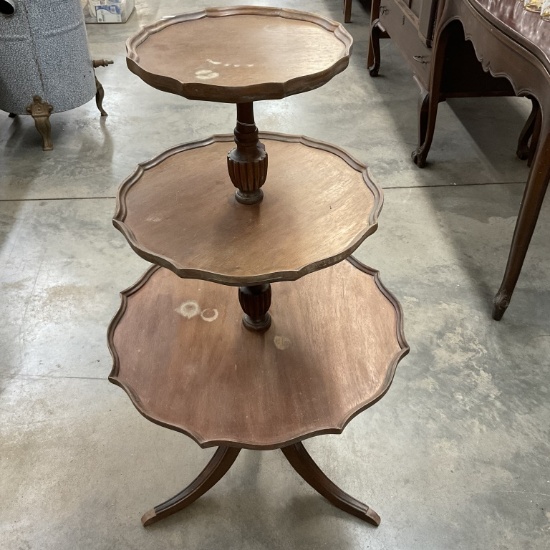 MAHOGANY 3 TIER PIE CRUST TABLE 40 X 29"