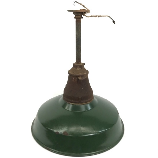 VINTAGE DARK GREEN ENAMEL HANGING LIGHT