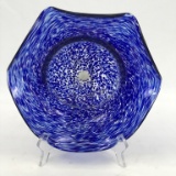 BLUE ART GLASS BOWL FAN EDGES