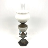 FROSTED GLASS METAL BASE KEROSENE LAMP W/GLOBE