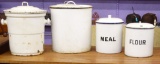 FOUR LARGE PIECES OF WHITE ENAMEL WARE
