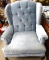 BLUE UPHOLSTERED  WING BACK CHAIR