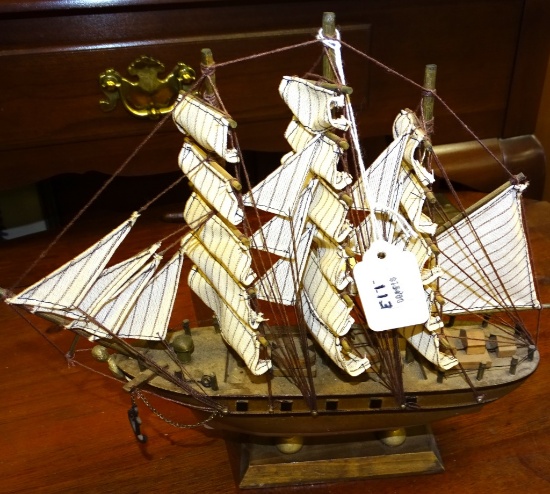 SMALL WOODEN SAILING SHIP 11" LONG X 10" HIGH